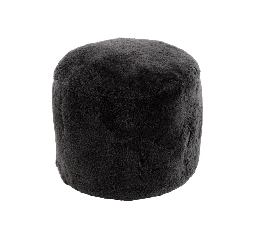 Pouf Round Sheep Wool Dark Grey