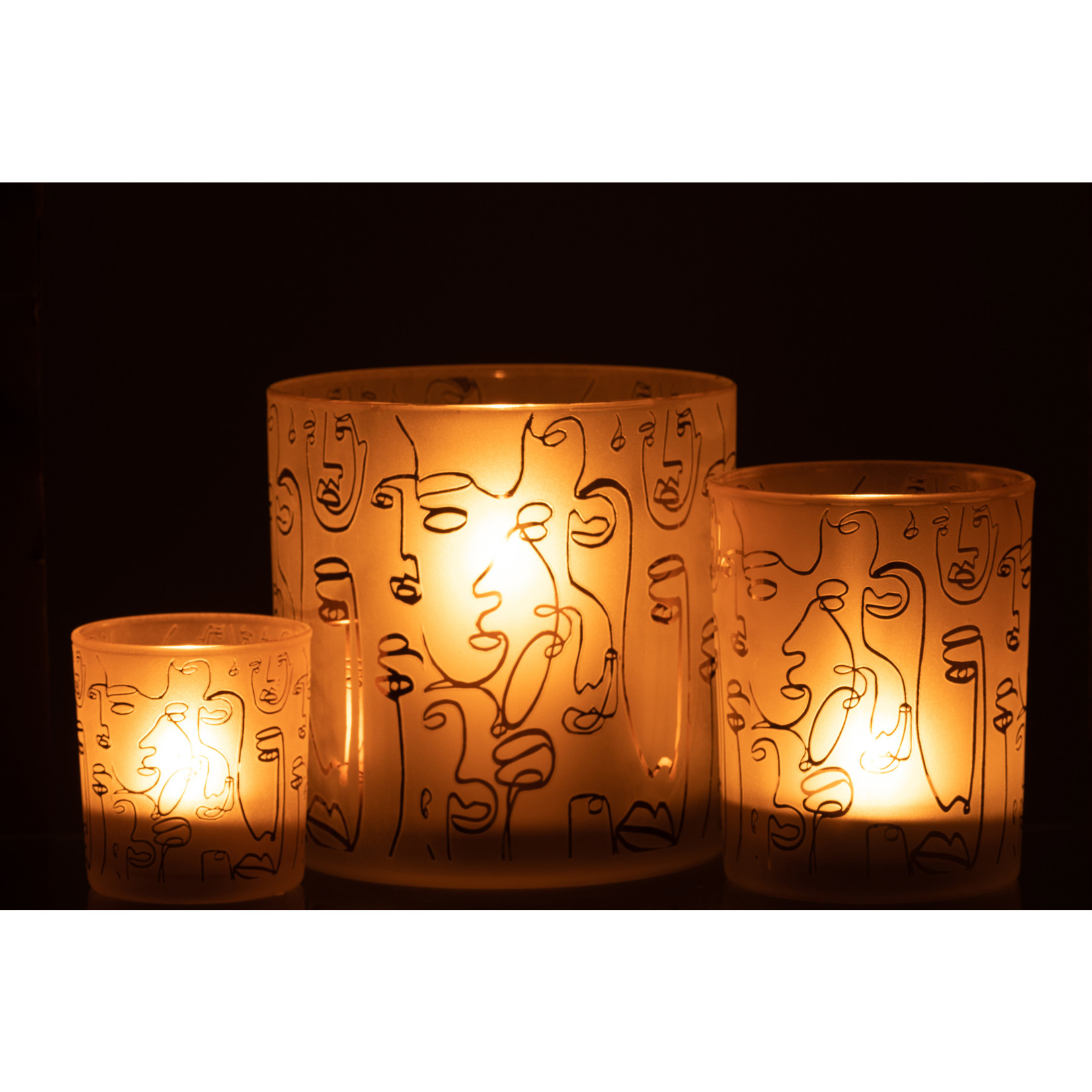 J-Line Tealight Holder Abstract Faces Medium