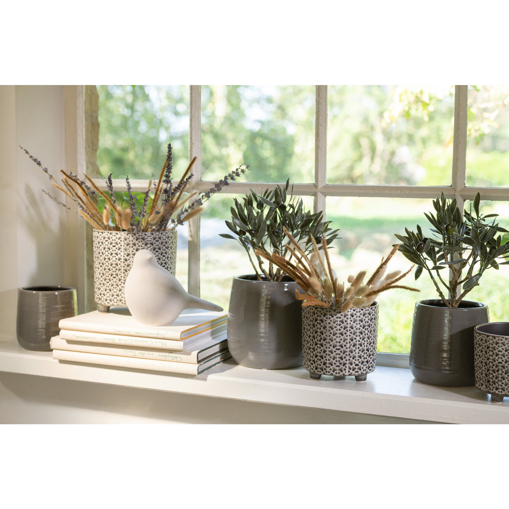 J-Line Flowerpot Flowers Gray Medium