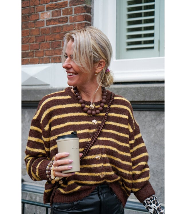 STREEP VEST BRUIN/GEEL