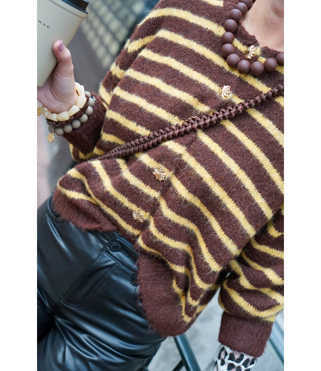 STREEP VEST BRUIN/GEEL