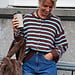 STREEP VEST BRUIN/BLAUW