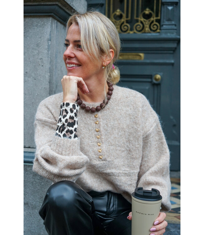 GEBREIDE TRUI HARTJES TAUPE