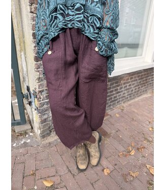 LINNEN BROEK EVI AUBERGINE