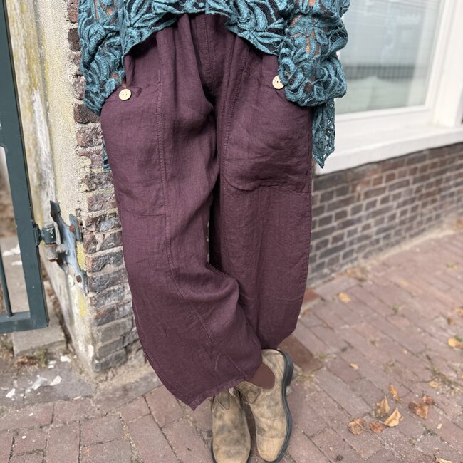 LINNEN BROEK EVI AUBERGINE