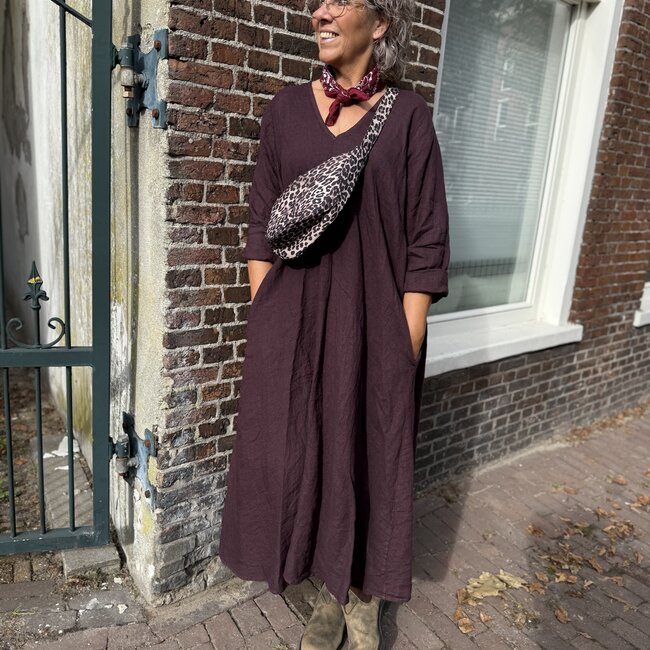 LINNEN JURK AUBERGINE