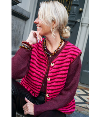 TEDDY GILET STREEP FUSCHIA