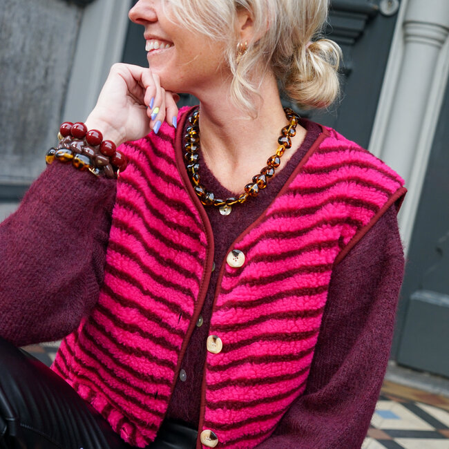 TEDDY GILET STREEP FUSCHIA