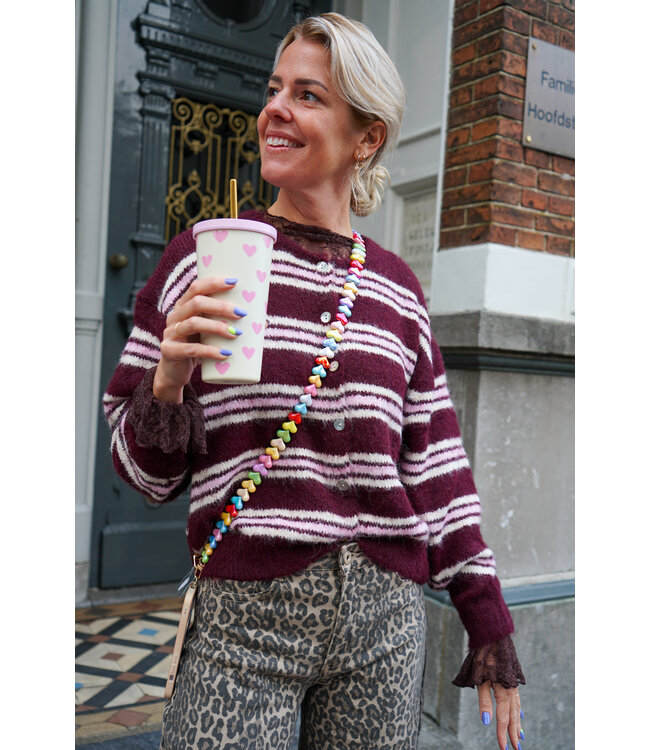 STREEP VEST AUBERGINE/ROZE