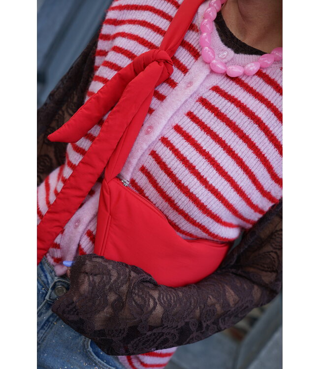 GILET STREEP ROOD ROZE