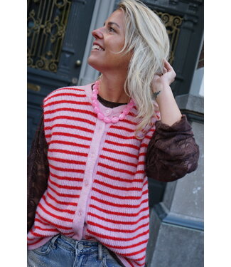 GILET STREEP ROOD ROZE