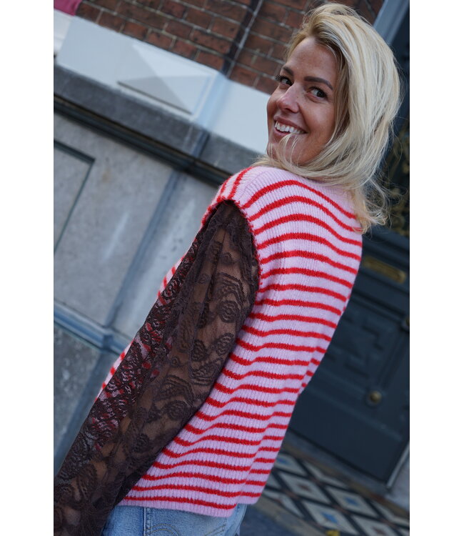 GILET STREEP ROOD ROZE
