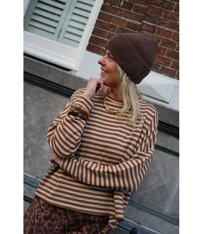 TOP STREEP BRUIN BEIGE