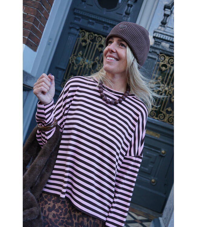 TOP STREEP BRUIN ROZE