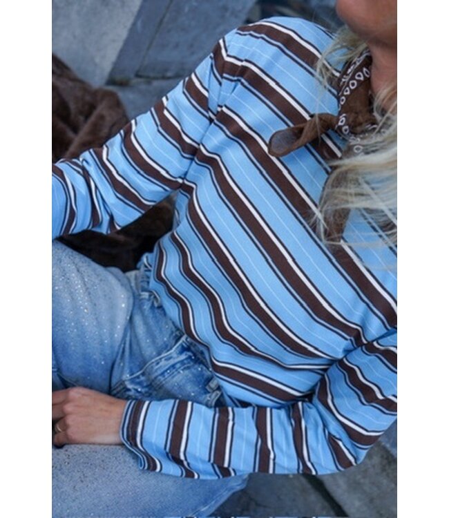 TOP BREDE STREEP BRUIN BLAUW