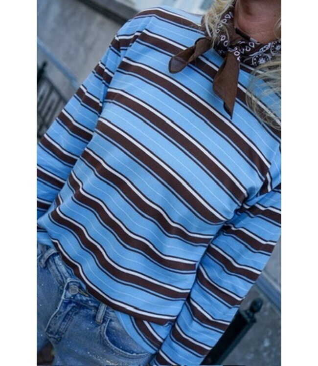 TOP BREDE STREEP BRUIN BLAUW