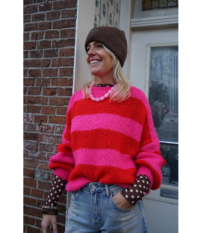 GEBREIDE TRUI ROOD ROZE