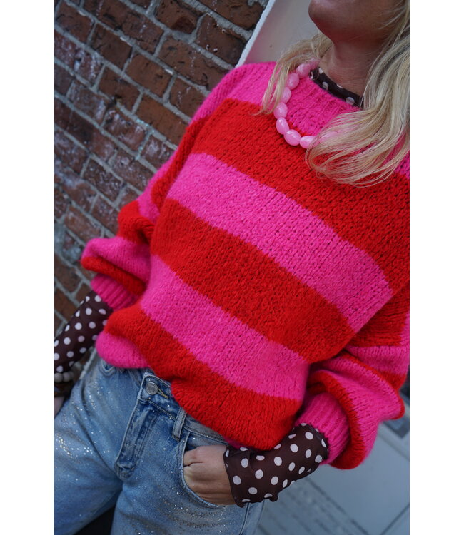 GEBREIDE TRUI ROOD ROZE