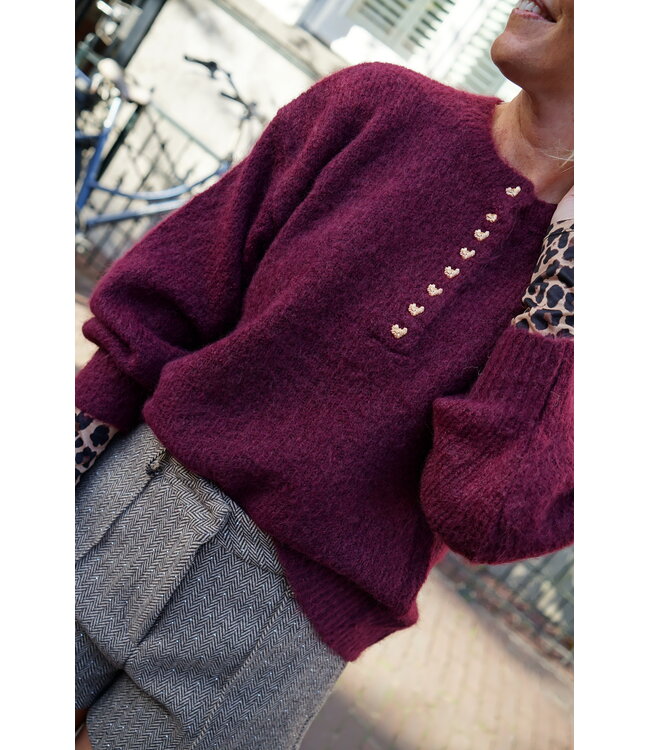 GEBREIDE TRUI HARTJES AUBERGINE