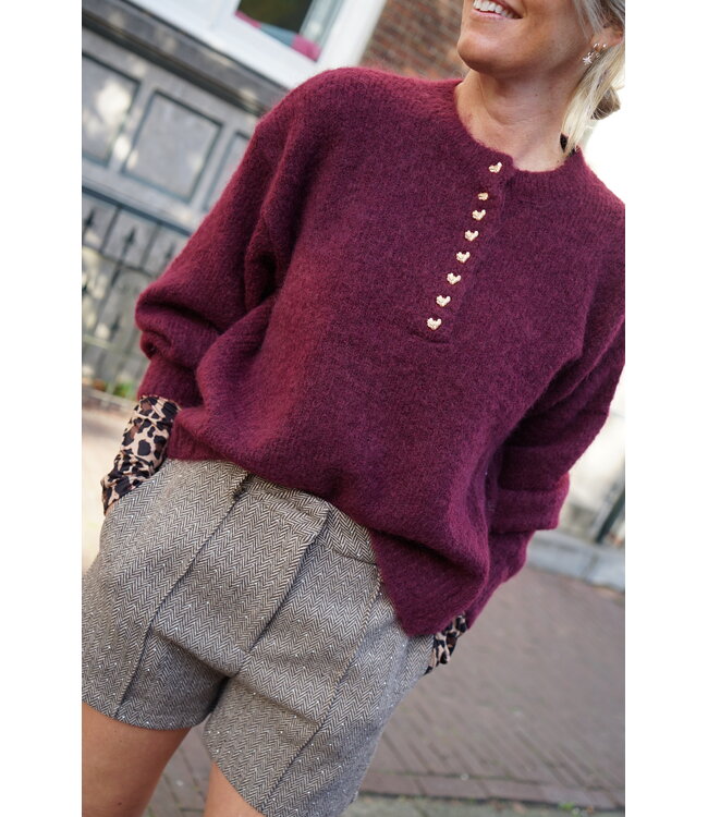 GEBREIDE TRUI HARTJES AUBERGINE