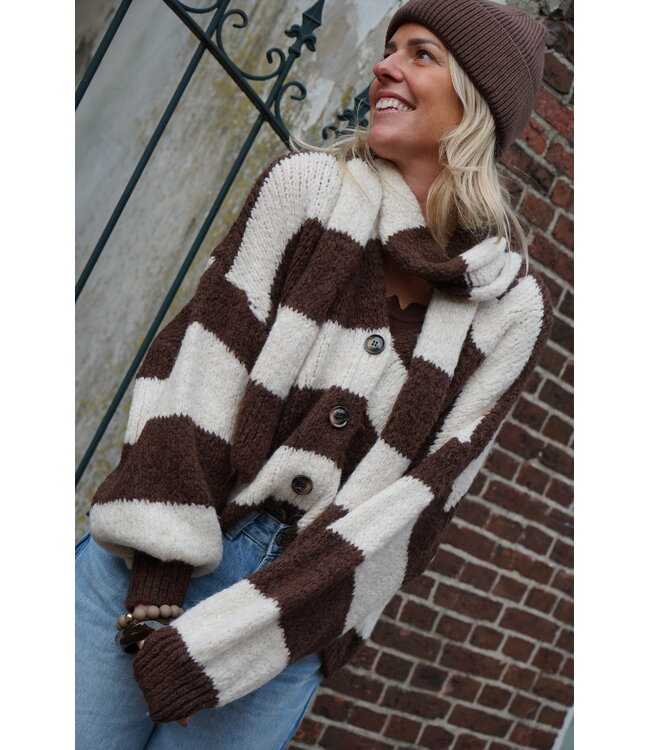 VEST MET SJAAL BRUIN CREME