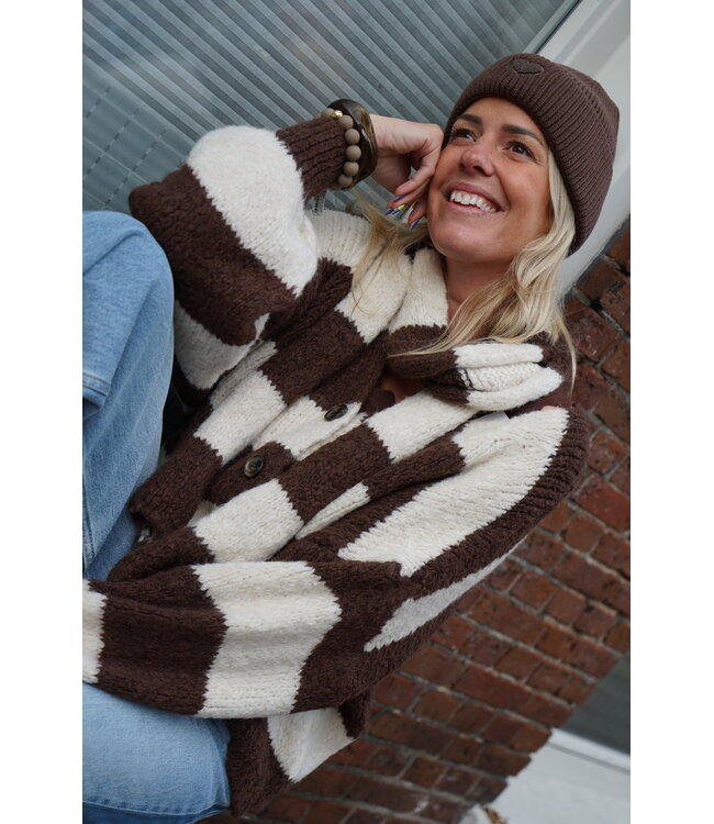 VEST MET SJAAL BRUIN CREME