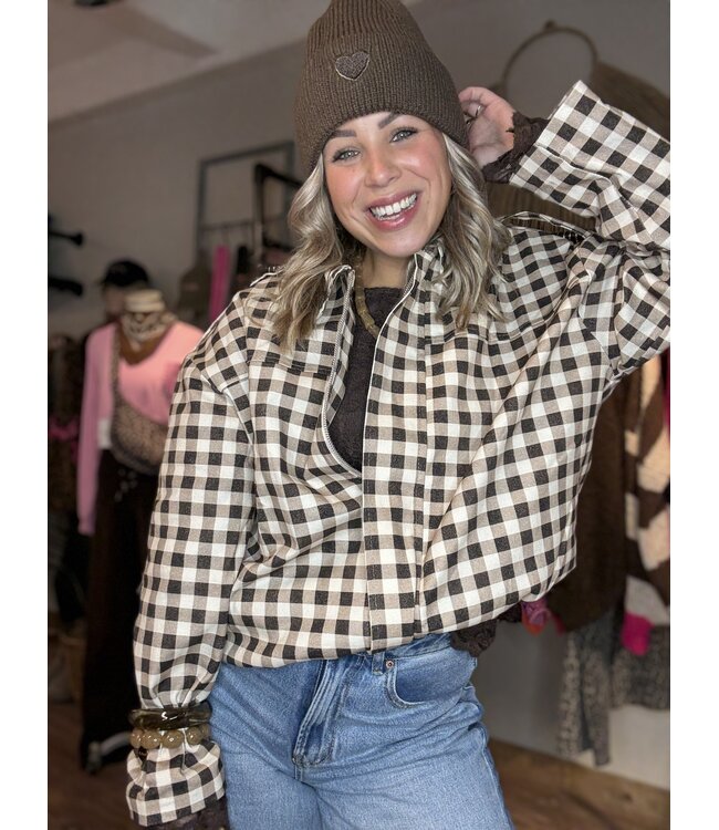 GEBLOKT JACKET BRUIN CREME