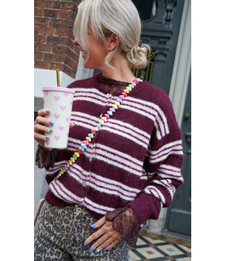 STREEP VEST AUBERGINE ROZE