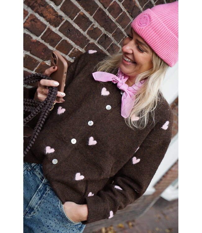 HARTJES VEST BRUIN ROZE