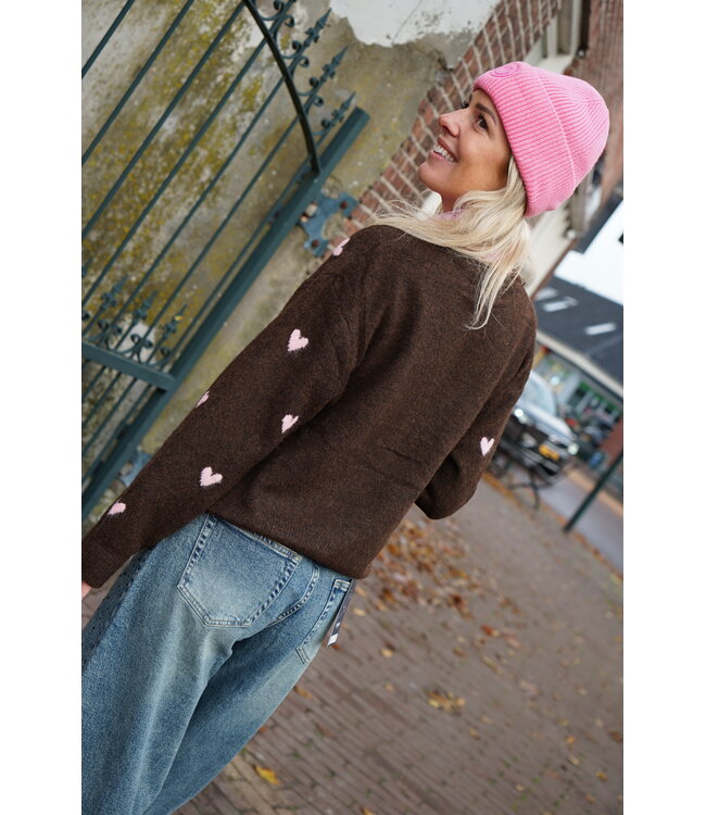 HARTJES VEST BRUIN ROZE