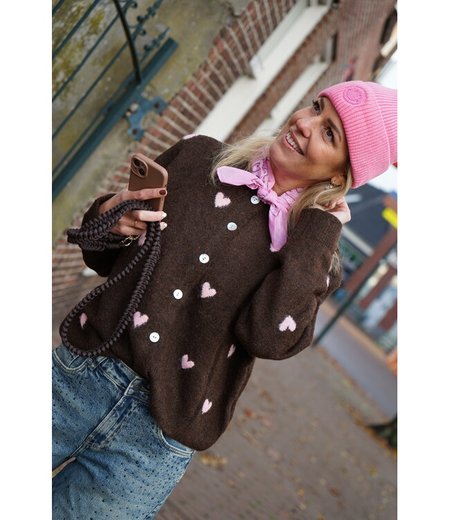 HARTJES VEST BRUIN ROZE