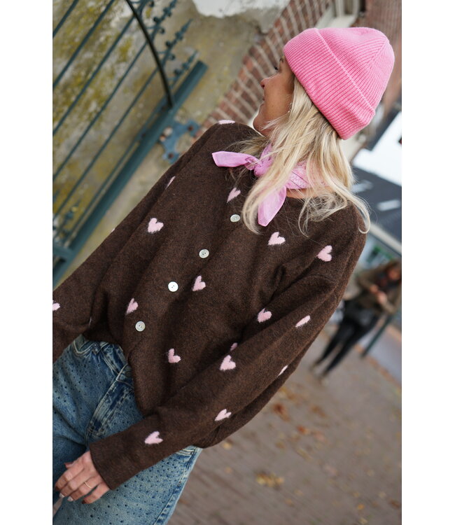 HARTJES VEST BRUIN ROZE