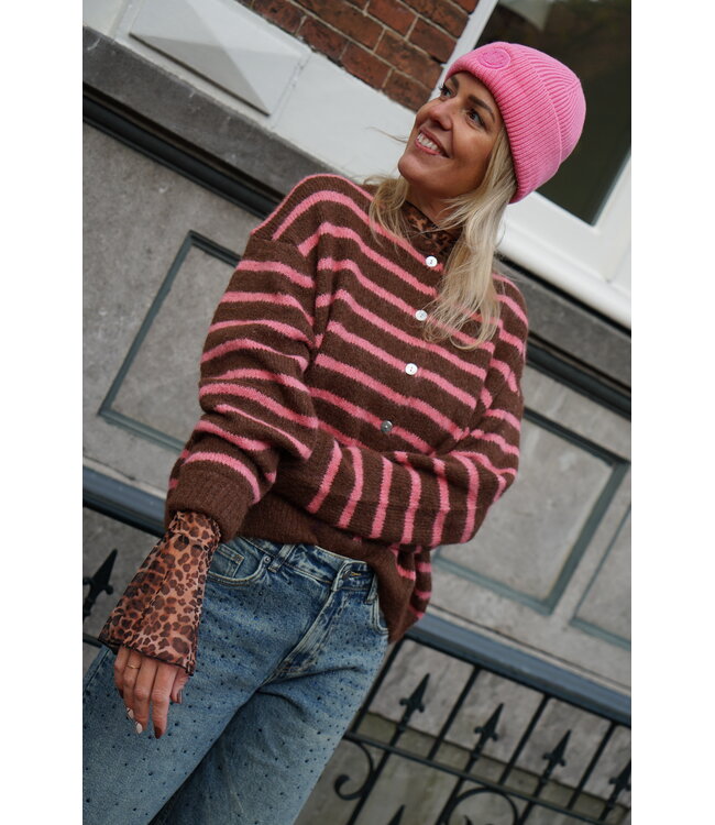 STREEP VEST BRUIN  ROZE