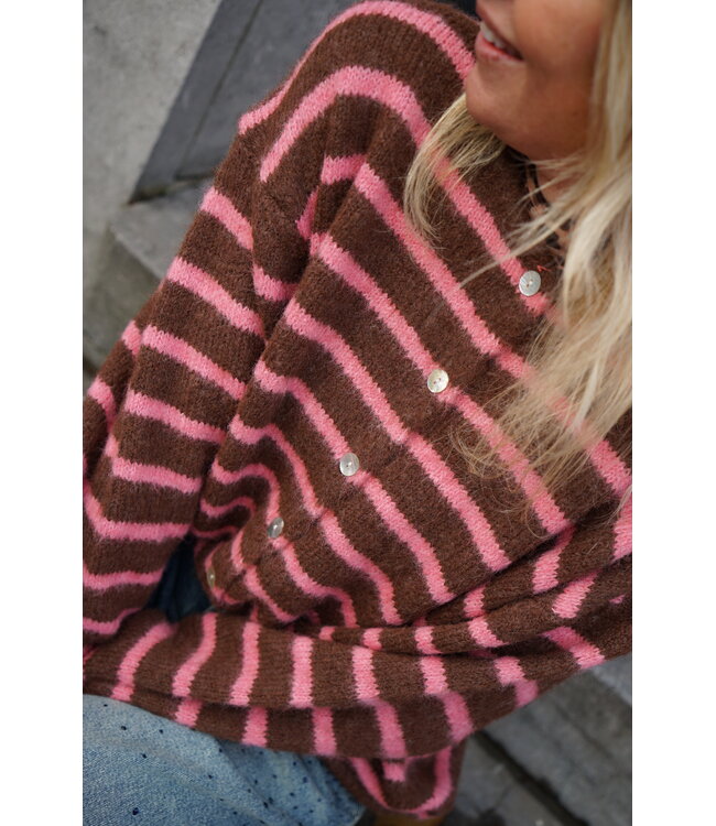 STREEP VEST BRUIN  ROZE