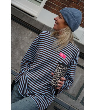 OVERSIZED STREEP TOP BLAUW BRUIN