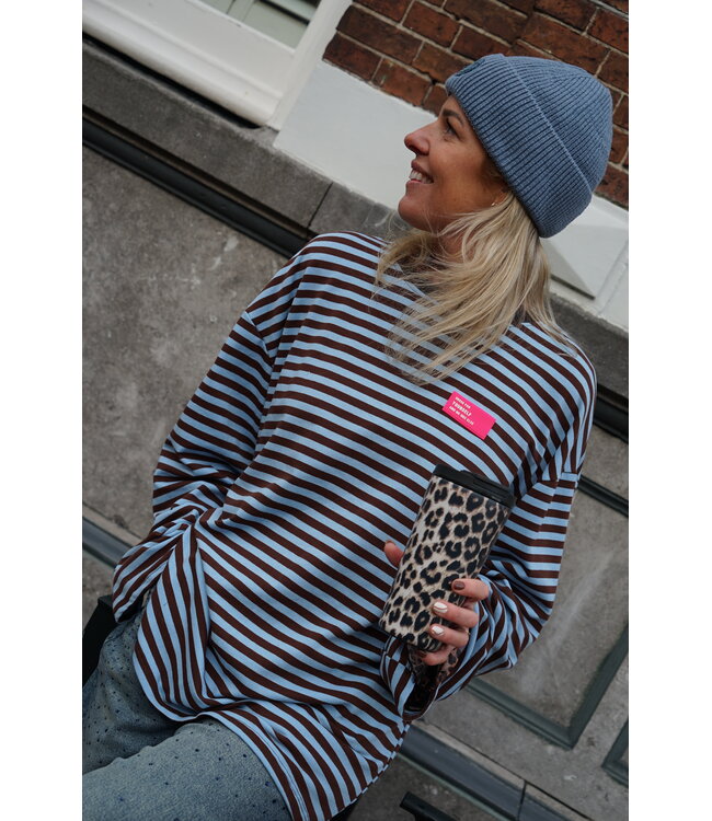 OVERSIZED STREEP TOP BLAUW BRUIN