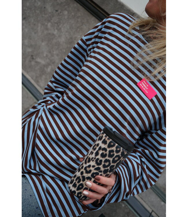 OVERSIZED STREEP TOP BLAUW BRUIN