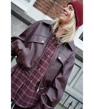 LEATHER LOOK BOMBER BURGUNDY