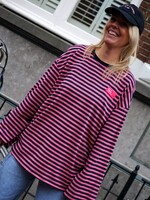 OVERSIZED STREEP TOP BLAUW ROZE