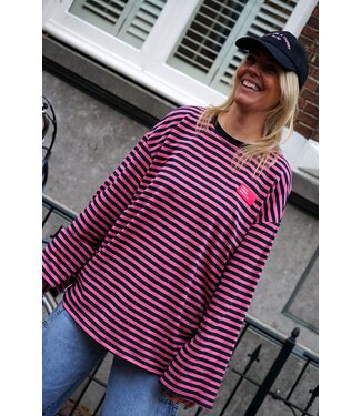 OVERSIZED STREEP TOP BLAUW ROZE