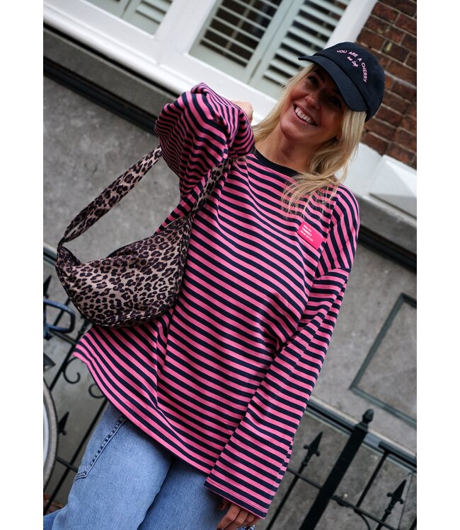 OVERSIZED STREEP TOP BLAUW ROZE