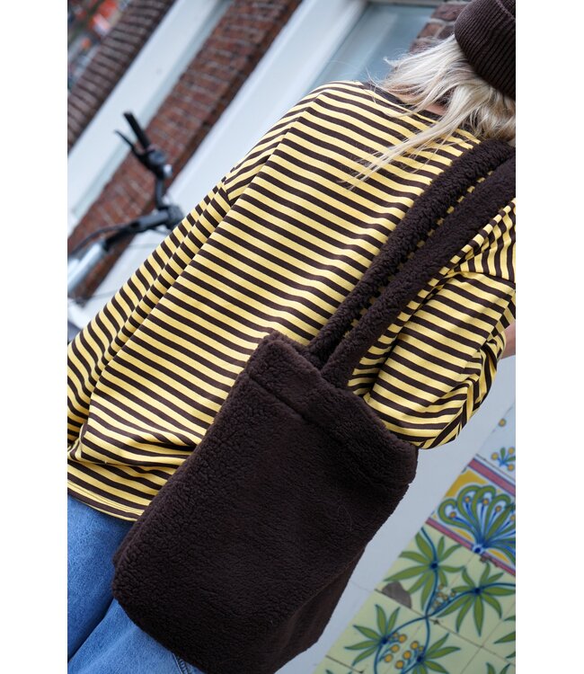 OVERSIZED STREEP TOP BRUIN GEEL