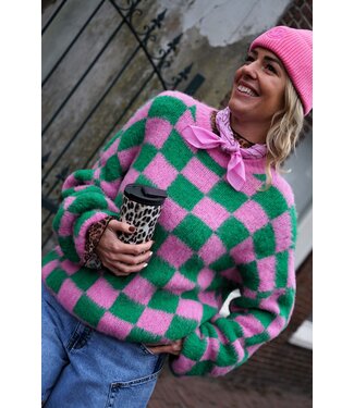 GEBLOKTE TRUI GROEN ROZE