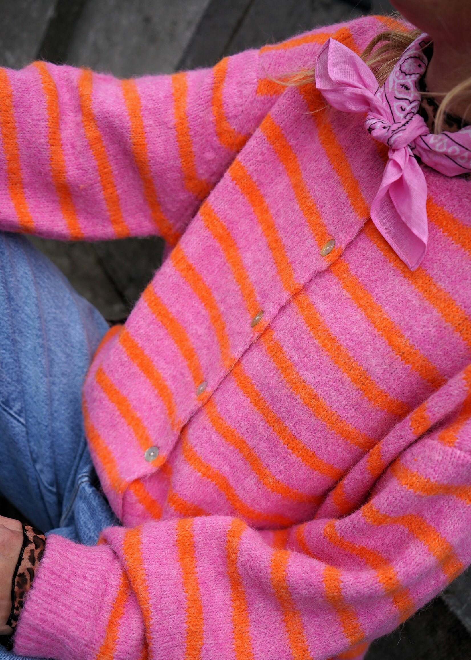 STREEP VEST ROZE ORANJE