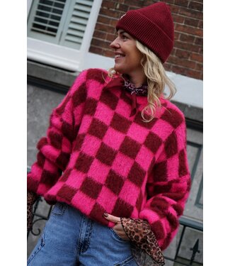 GEBLOKTE TRUI FUCHSIA