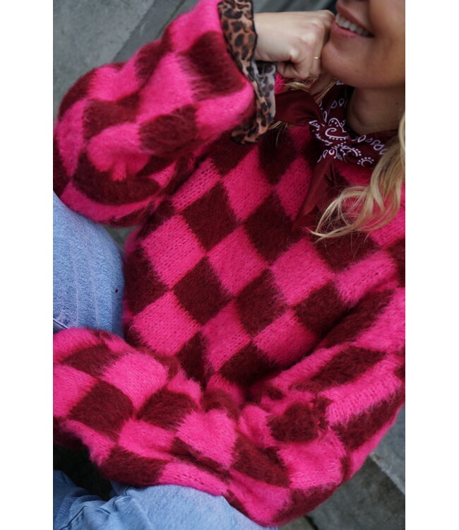 GEBLOKTE TRUI FUCHSIA