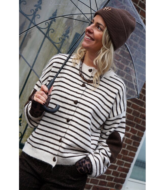 HARTJES STREEP VEST BRUIN ECRU