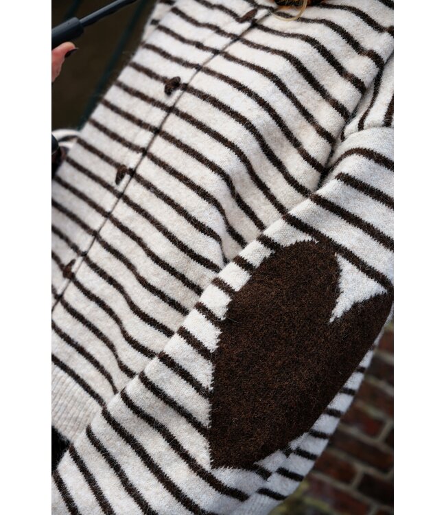 HARTJES STREEP VEST BRUIN ECRU