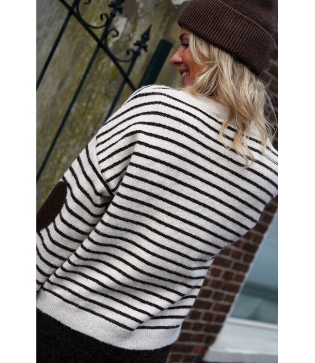 HARTJES STREEP VEST BRUIN ECRU