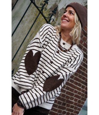 HARTJES STREEP VEST BRUIN ECRU